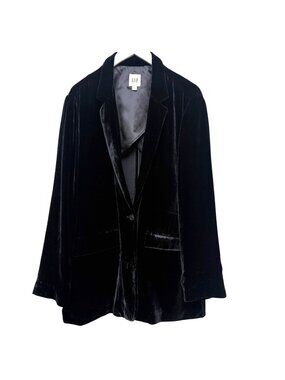 GAP Black Velvet Blazer XXL Boyfriend Jacket Silk Blend Evening Womens